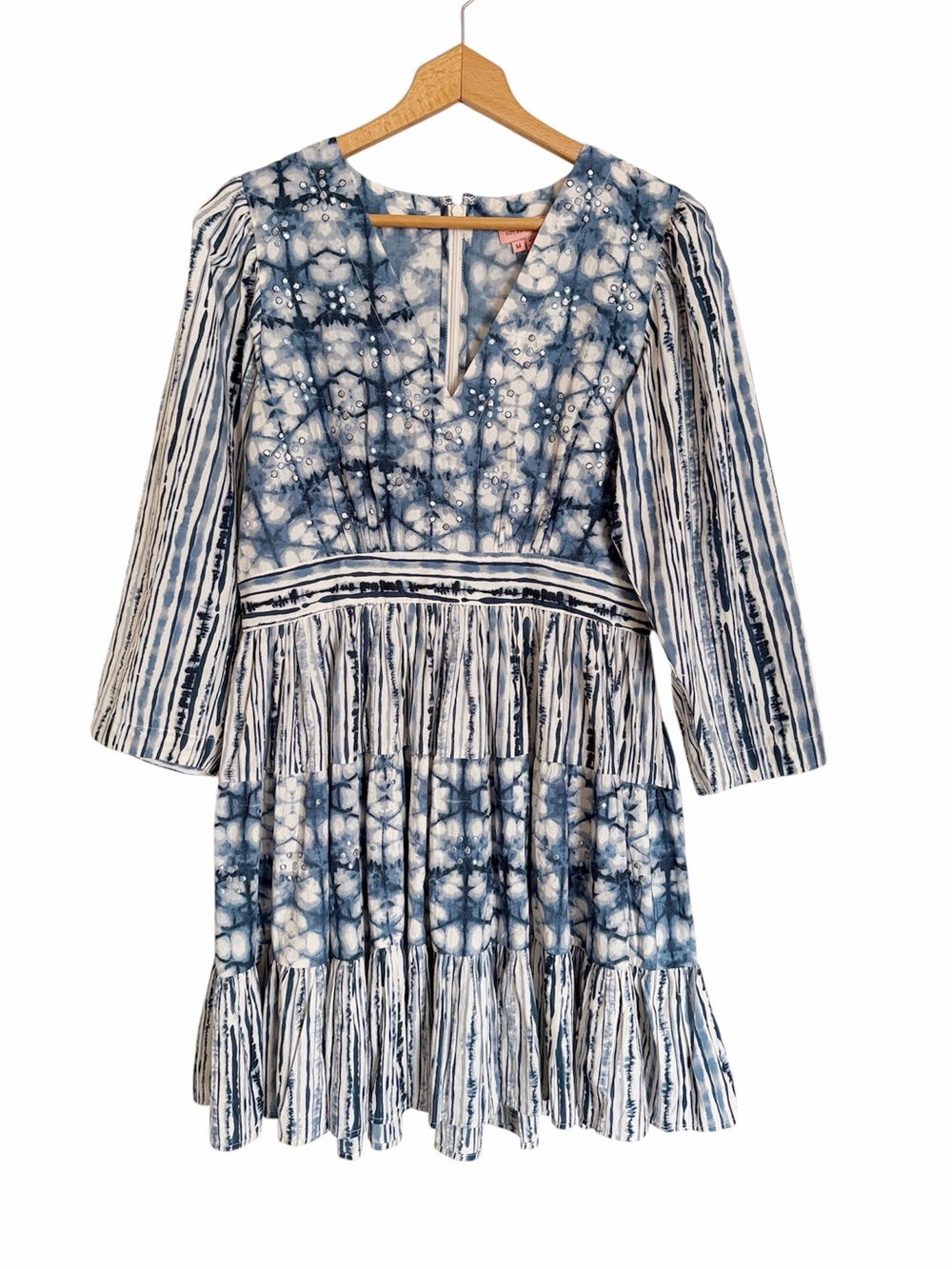 Anthropologie Not So Serious Behati Blue White Tie-dye Mini Dress size M